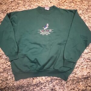 Wolf Mountain Sportsmans Classic Fishing Sweatshirt Mens Green Embroidered Bass